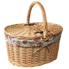 Buff Oval Butterfly Lidded Picnic Basket