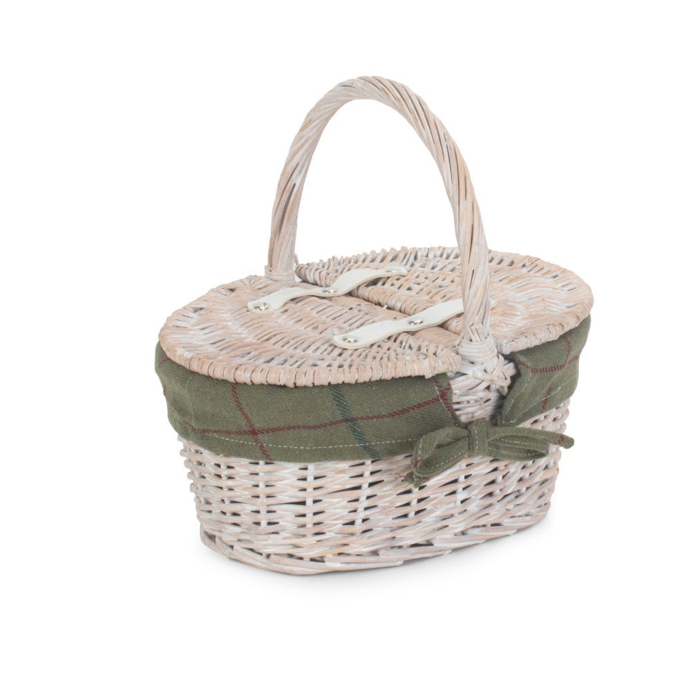 Childs White Wash Butterfly Lidded Wicker Basket