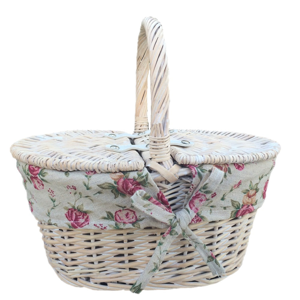 Childs White Wash Butterfly Lidded Wicker Basket