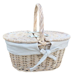 Childs White Wash Butterfly Lidded Wicker Basket