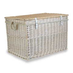 Large White Wash Finish Storage Wicker Basket