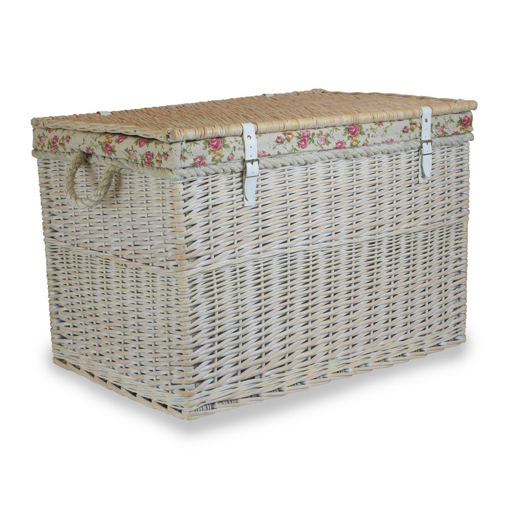 Large White Wash Finish Storage Wicker Basket