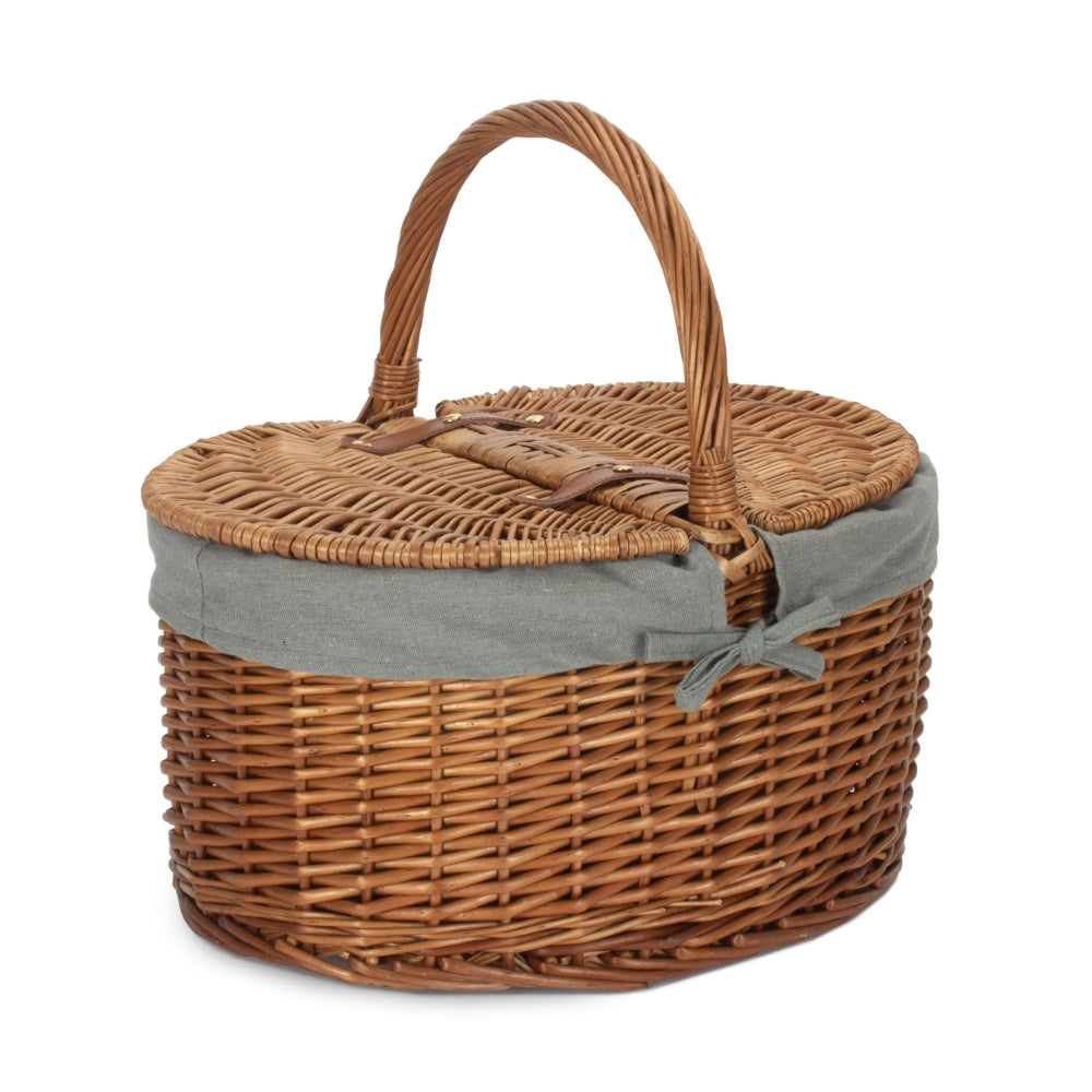 Large Light Steamed Oval Butterfly Lidded Picnic Basket