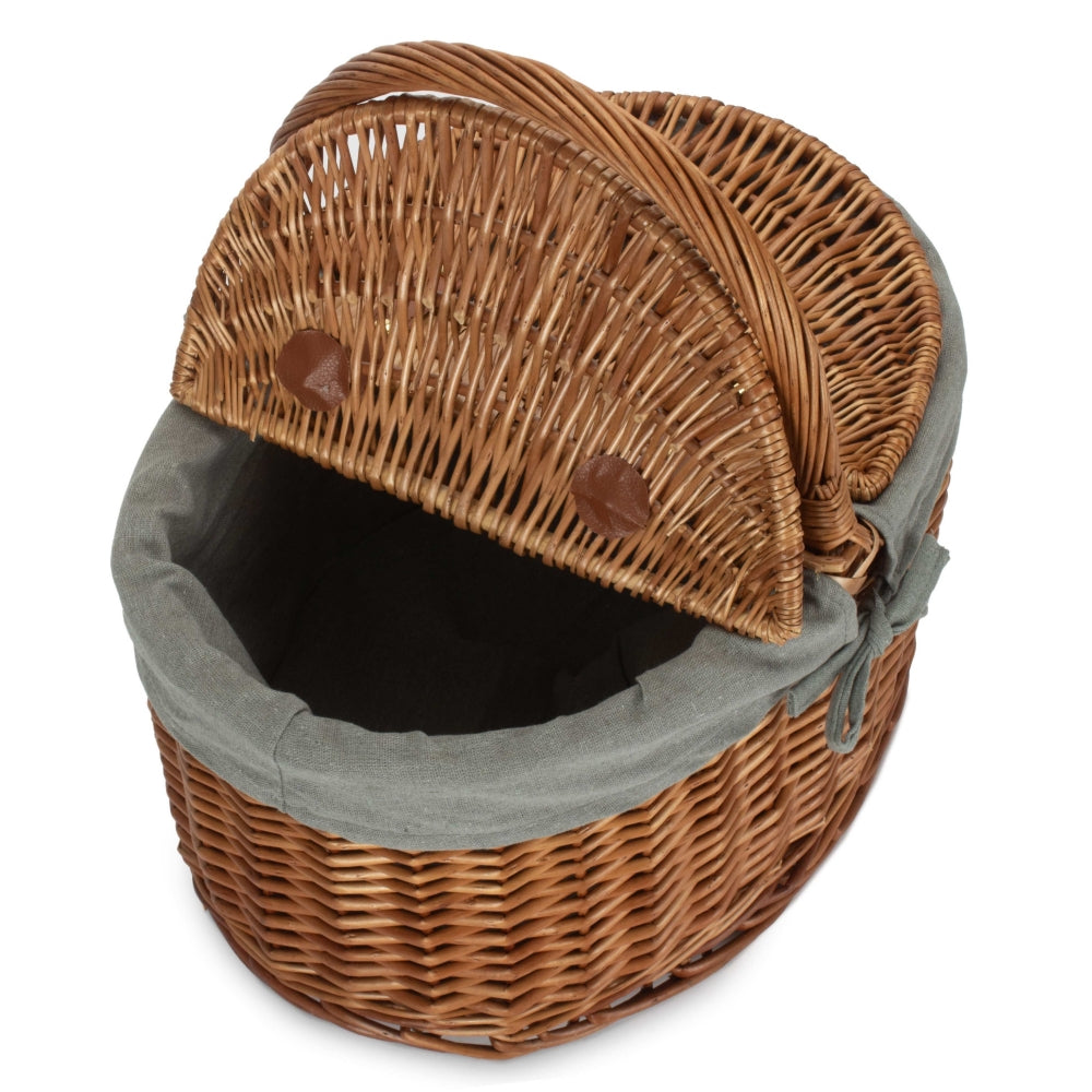 Large Light Steamed Oval Butterfly Lidded Picnic Basket