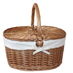 Large Light Steamed Oval Butterfly Lidded Picnic Basket