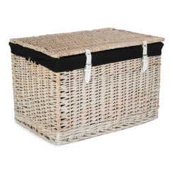 60cm White Wash Chest Picnic Wicker Basket