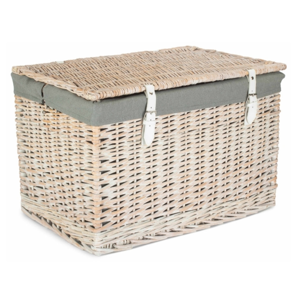 60cm White Wash Chest Picnic Wicker Basket