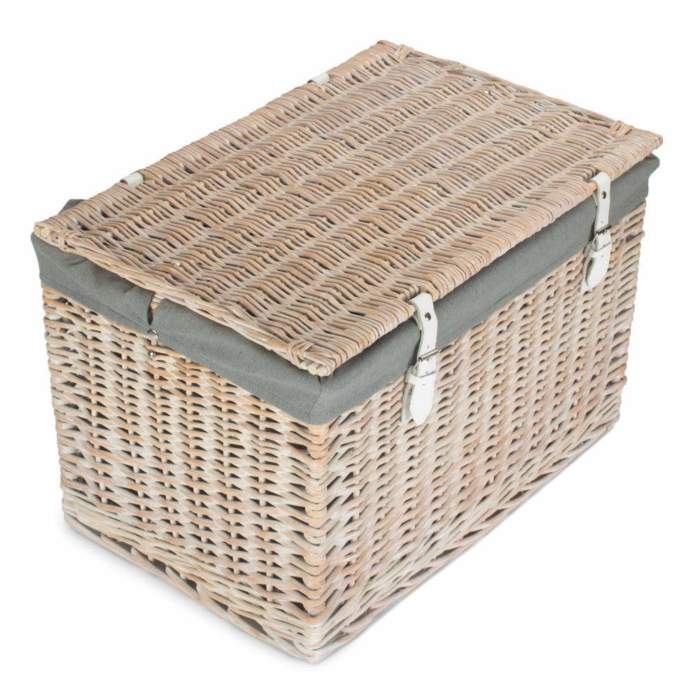 60cm White Wash Chest Picnic Wicker Basket