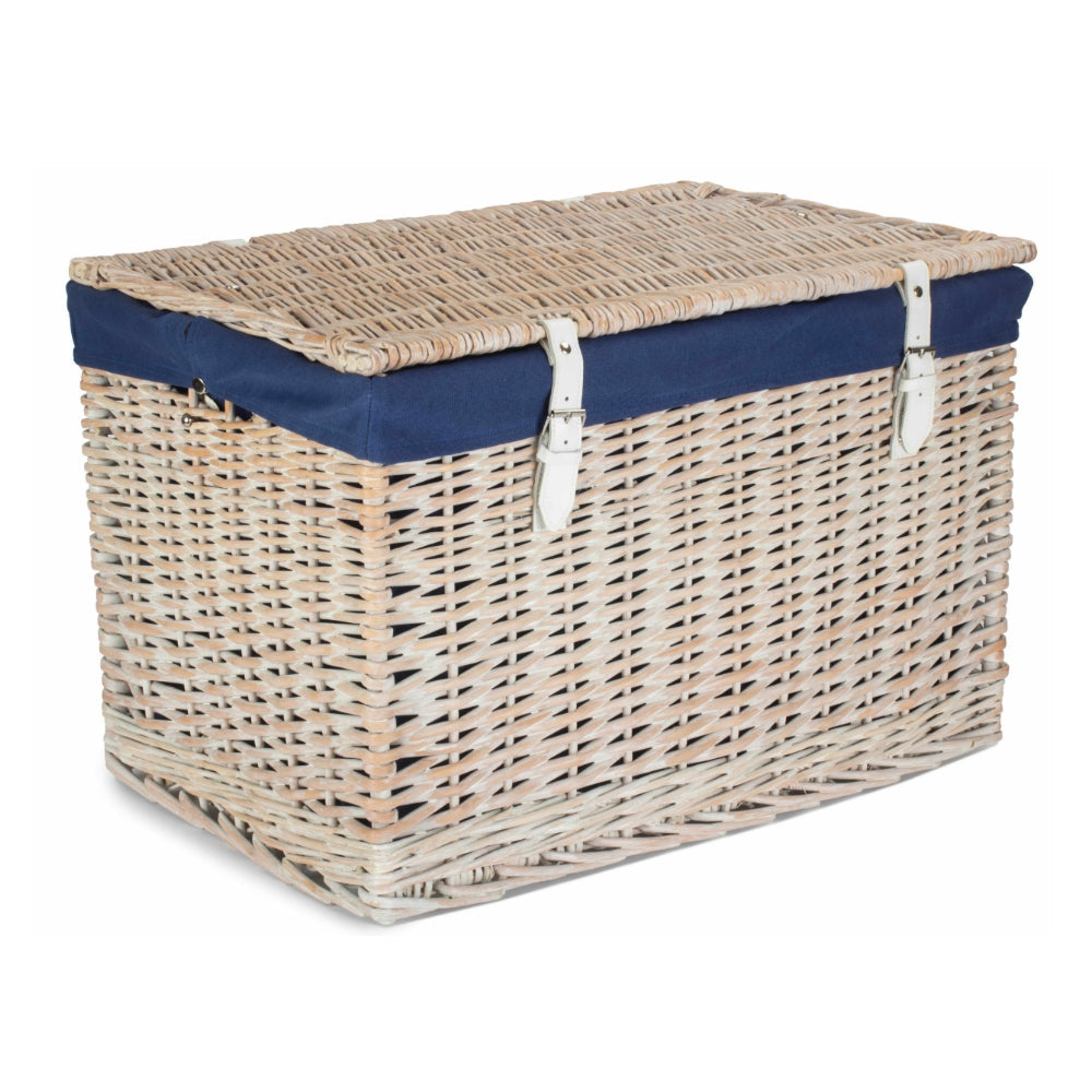 60cm White Wash Chest Picnic Wicker Basket