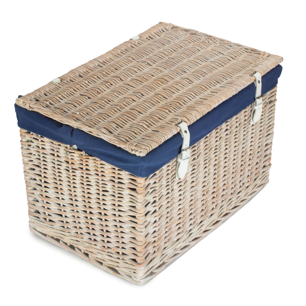 60cm White Wash Chest Picnic Wicker Basket