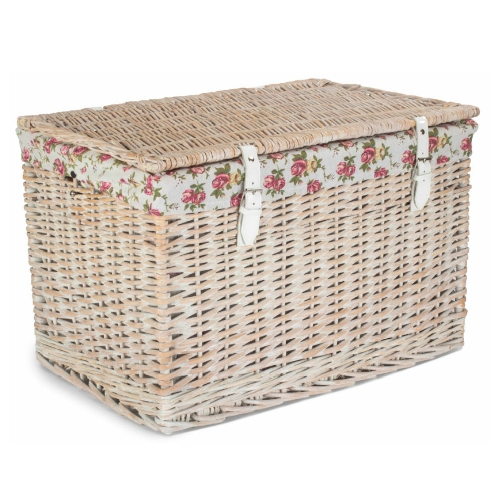 60cm White Wash Chest Picnic Wicker Basket