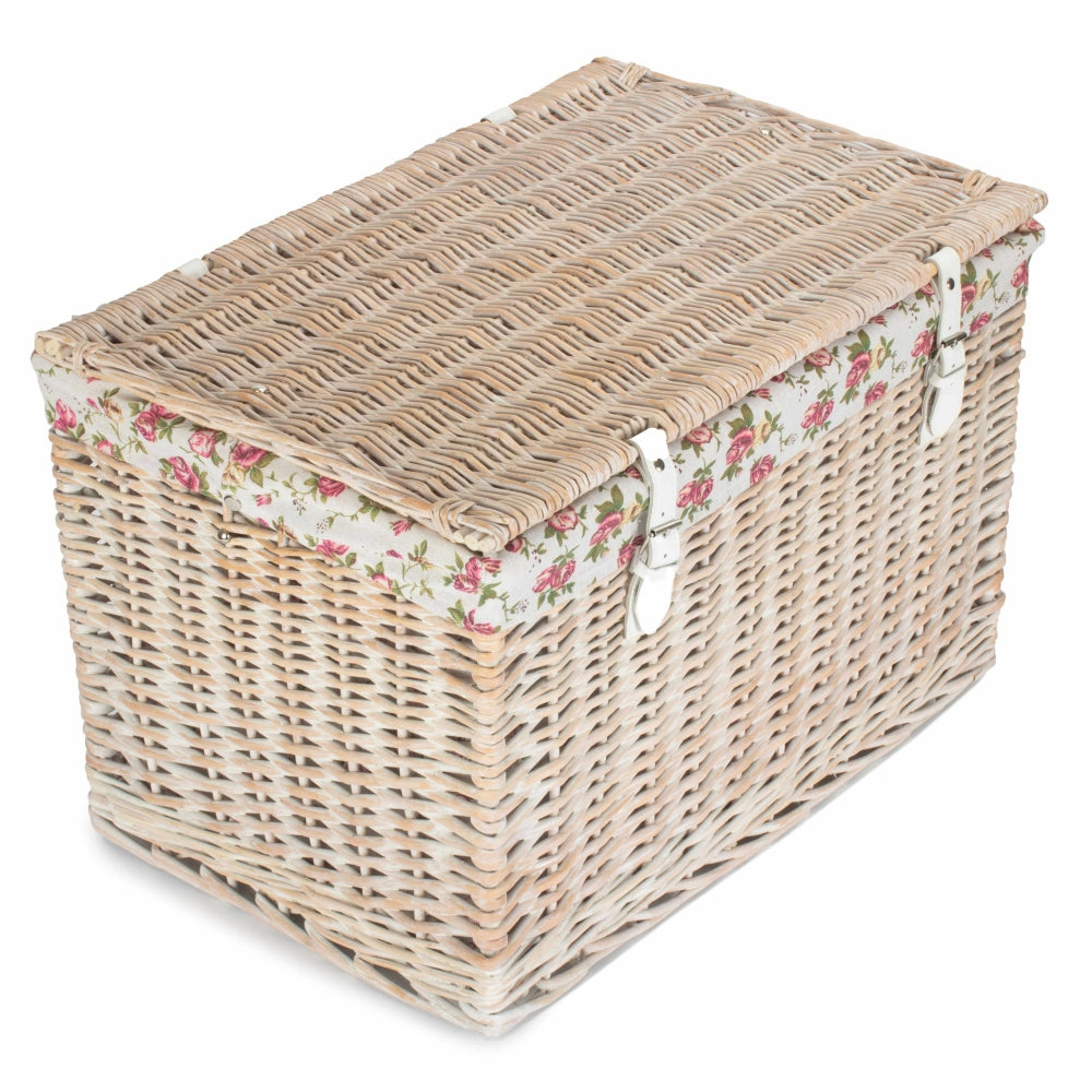 60cm White Wash Chest Picnic Wicker Basket