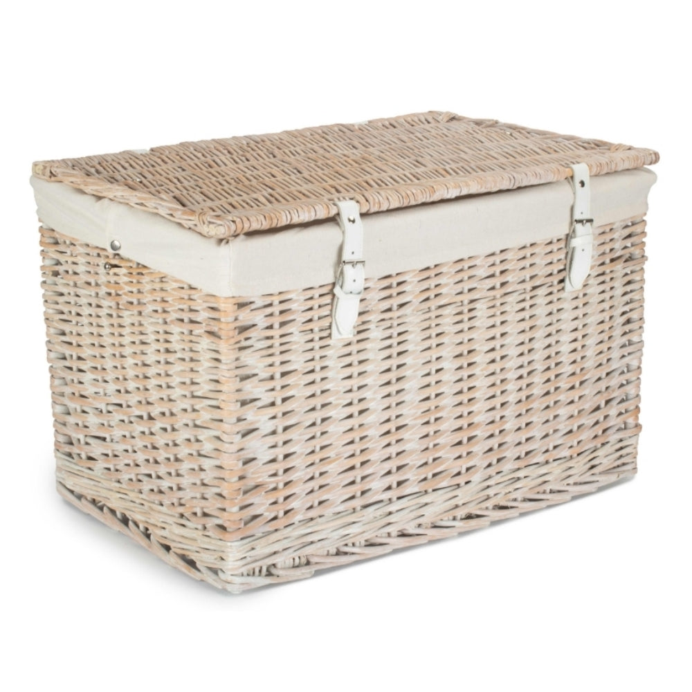 60cm White Wash Chest Picnic Wicker Basket