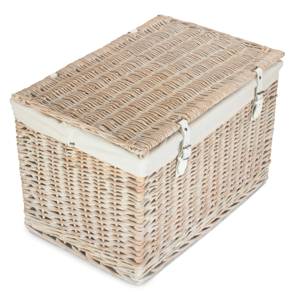 60cm White Wash Chest Picnic Wicker Basket