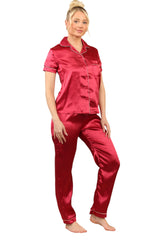 elaina fashion Women's res Silk Satin Pajama Sleepwear Set Button short sleeve Wedding Loungewear Silk 2 Piece PJs Pant Set Bridal Nightwear