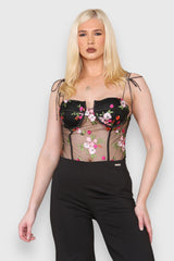 Mesh Embroidered Bodice Bodysuit