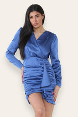 Satin Ruched Drape Mini Dress