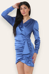 Satin Ruched Drape Mini Dress