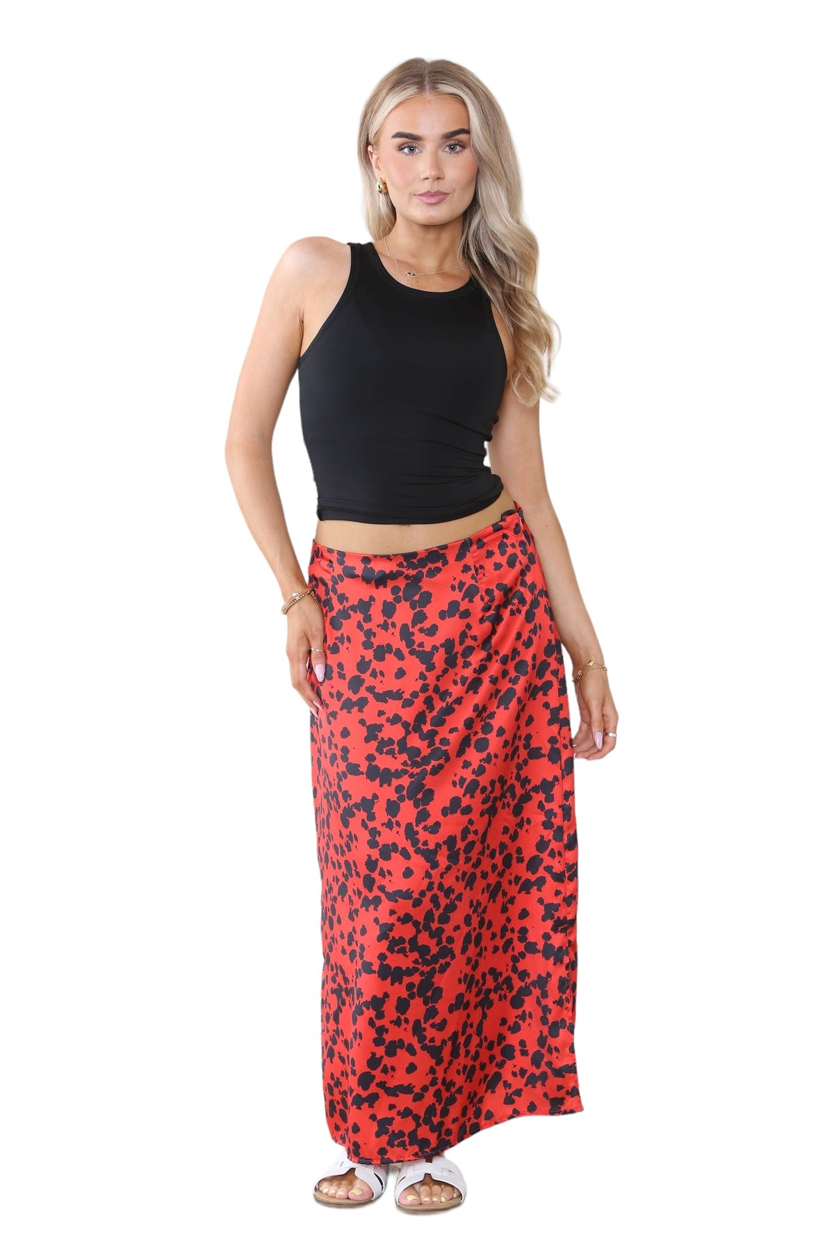 Women’s Brown & Red High Waist Maxi Draped Skirt Summer Long Flared A-Line Slit Wrap Midi Stretch Leopard Animal Print Elegant Summer Streetwear Beach Vacation Outfit