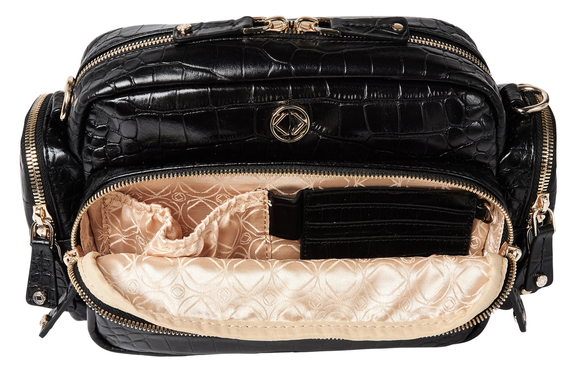 Greta High Sheen Embossed Black Leather Crossbody Bag