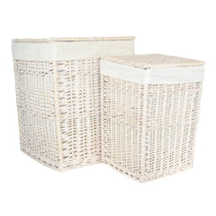 Square White Wash Wicker Laundry Basket