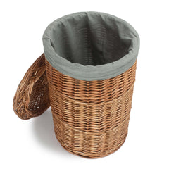 Light Steamed Round Linen Basket with Grey Sage Lining