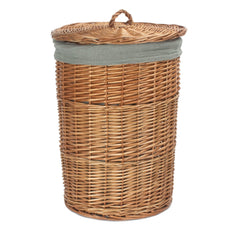 Light Steamed Round Linen Basket with Grey Sage Lining