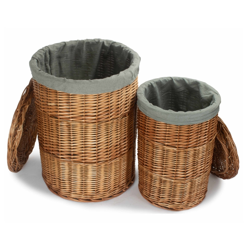 Light Steamed Round Linen Basket with Grey Sage Lining