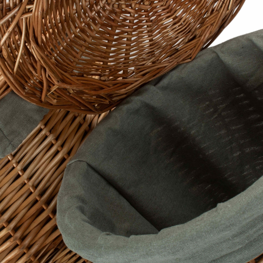 Light Steamed Round Linen Basket with Grey Sage Lining