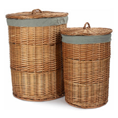 Light Steamed Round Linen Basket with Grey Sage Lining