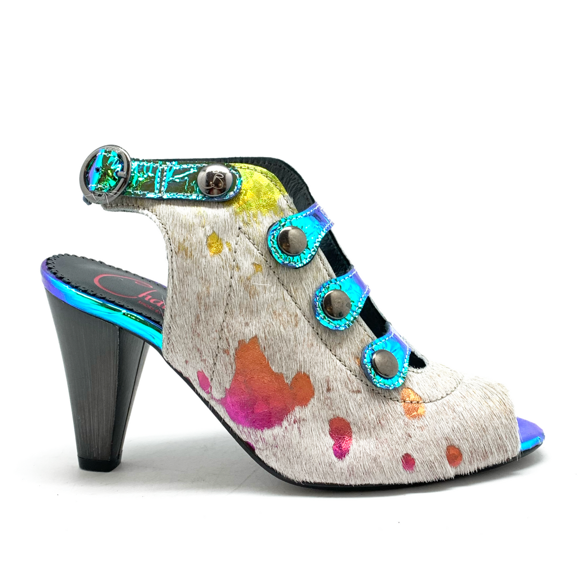 Honey - White Rainbow Blue Foil heel shoe