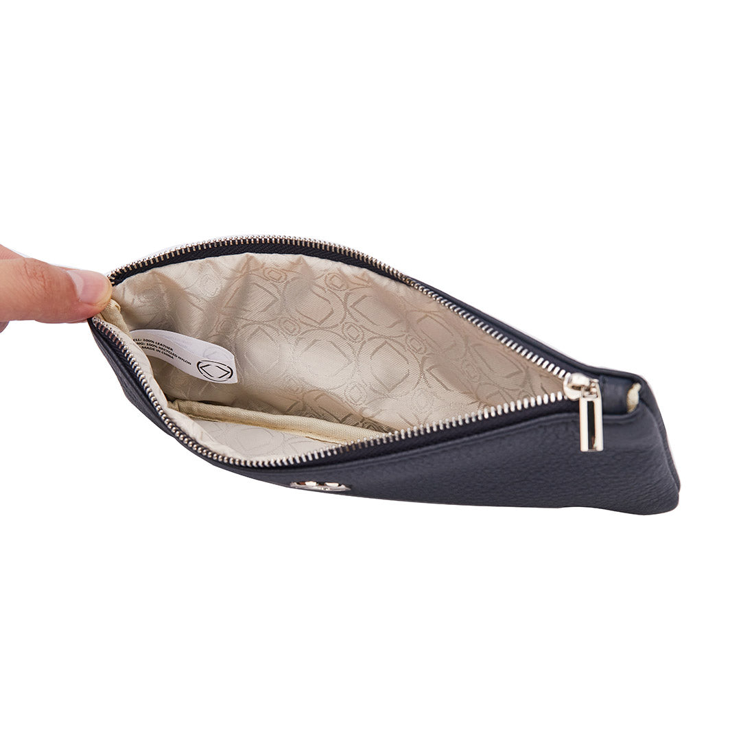 Scotty Pencil Case - Navy Leather with Silver Hardware - Pre-order for Oct Delivery