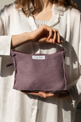 Pastel Plum linen large makeup bag with zipper