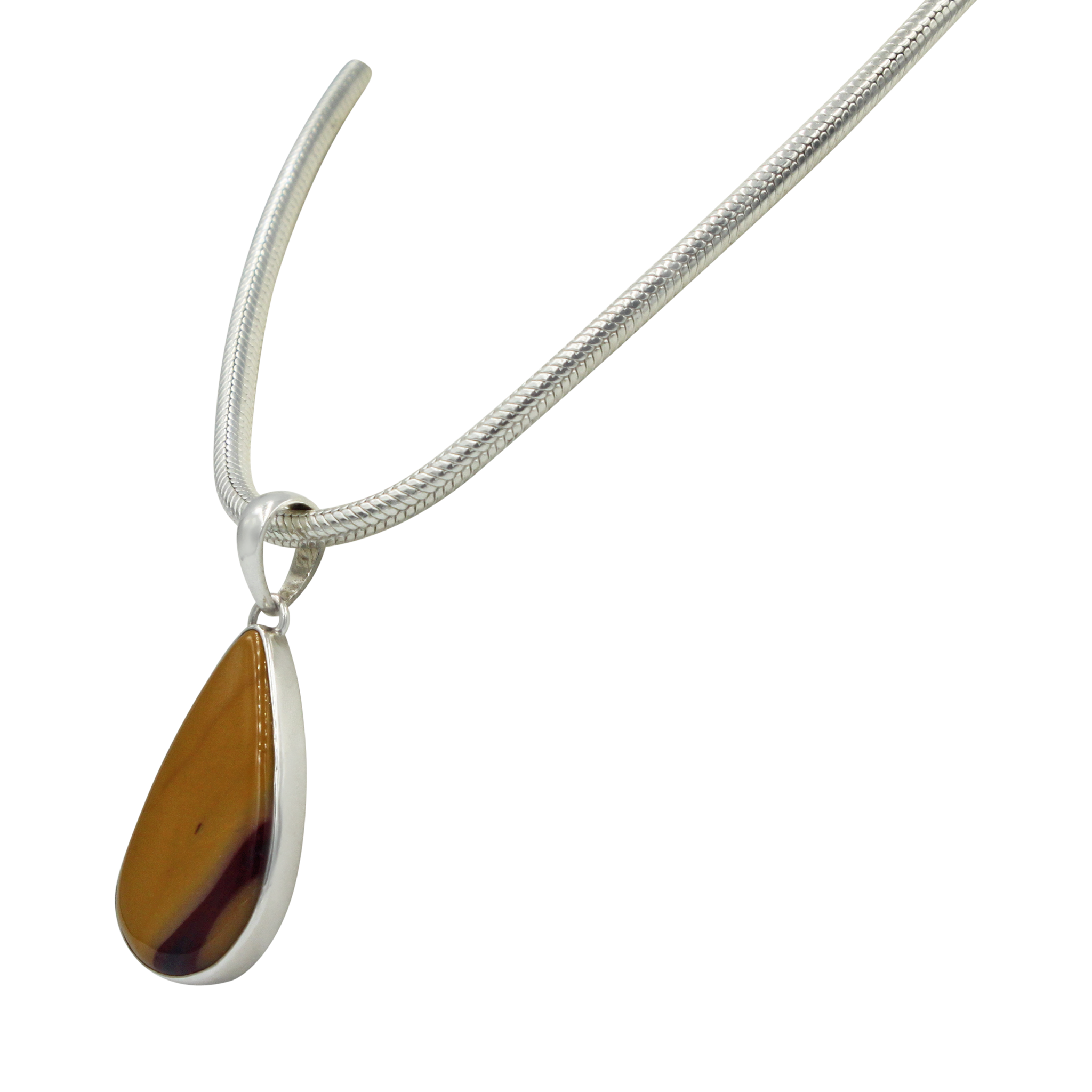 Very unique shape of a Mookaite statement Pendant in open back bazel setting