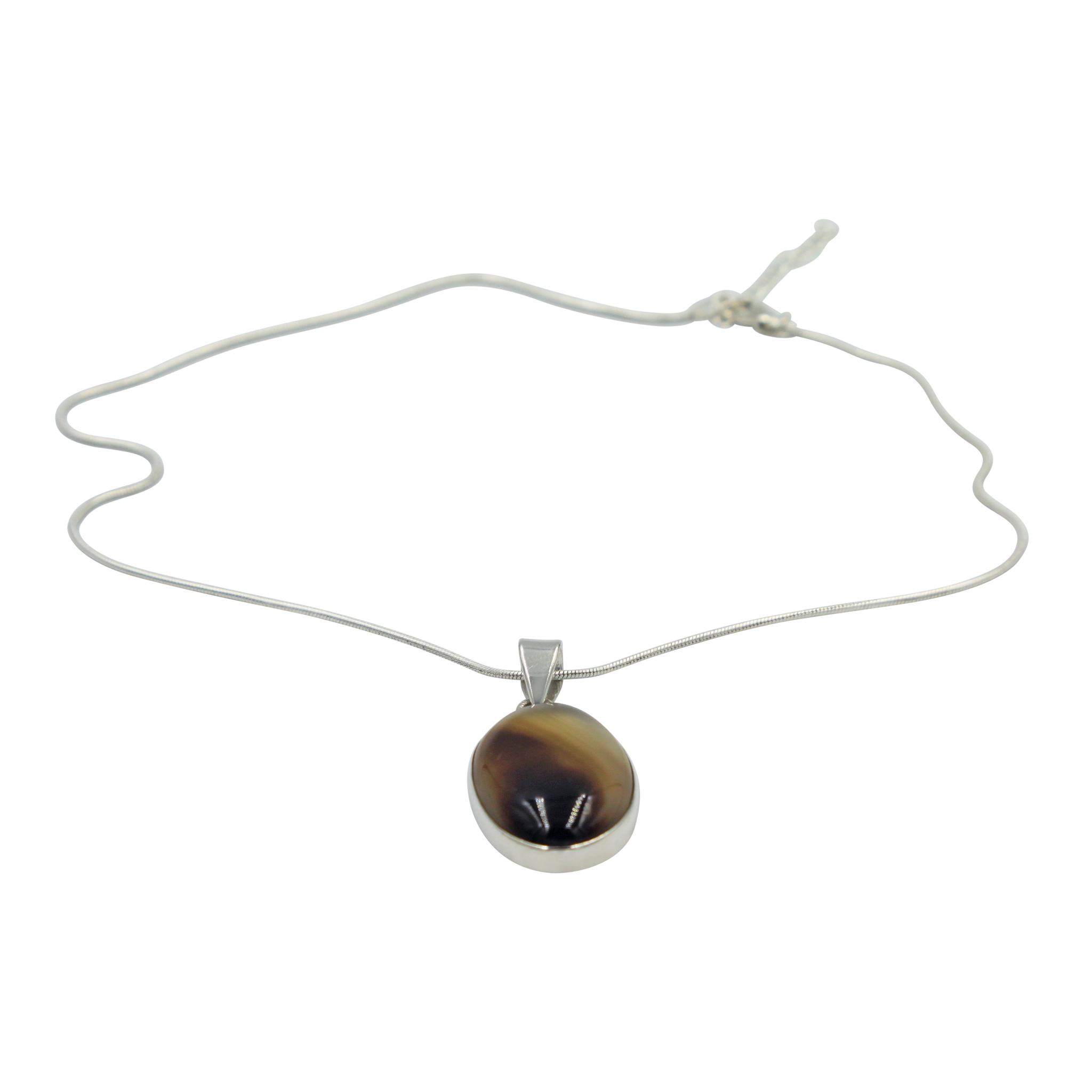 Very Beautiful Long Oval-Shaped Banded Agate Pendant Handcrafted on .925 Sterling Silver