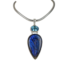 Stunning Large Labradorite and a Beautiful Blue Topaz Statement Pendant