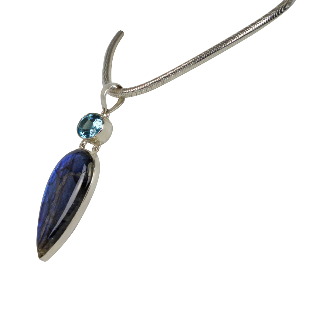 Stunning Large Labradorite and a Beautiful Blue Topaz Statement Pendant