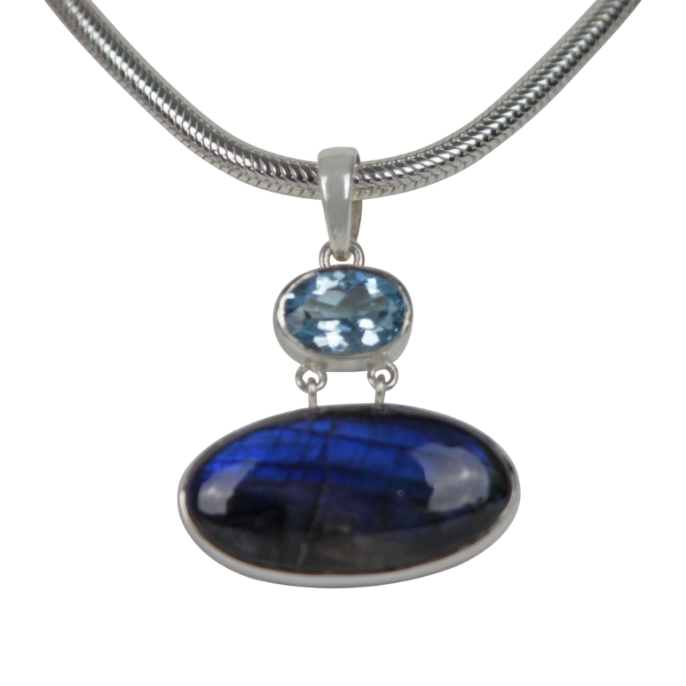 Stunning Labradorite set horizontally and a Beautiful Blue Topaz Statement Sterling silver Pendant