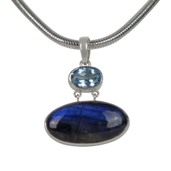 Stunning Labradorite set horizontally and a Beautiful Blue Topaz Statement Sterling silver Pendant