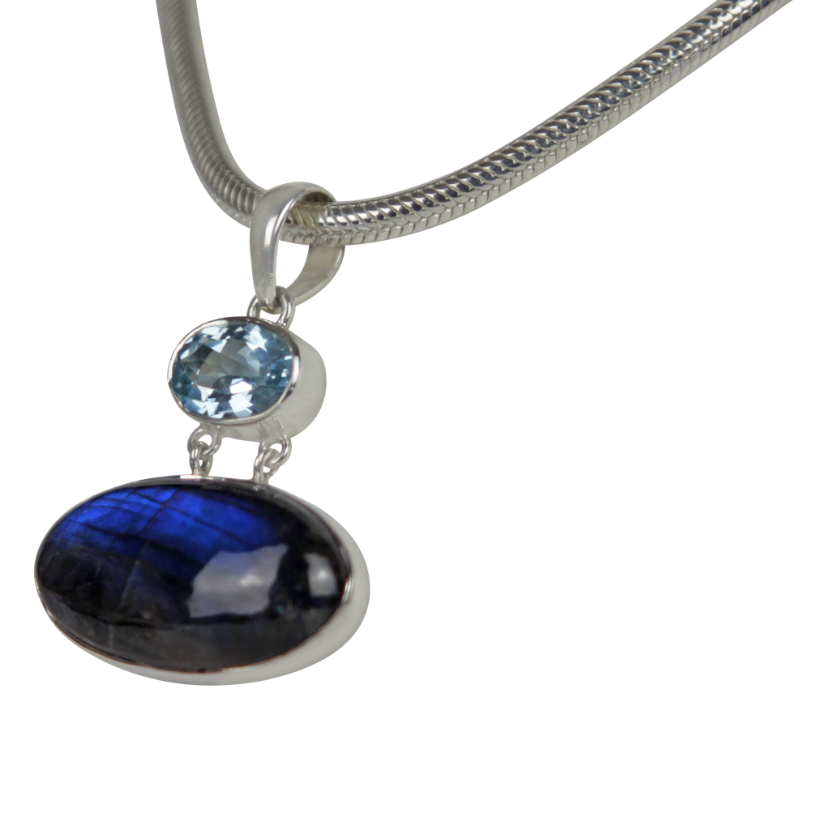 Stunning Labradorite set horizontally and a Beautiful Blue Topaz Statement Sterling silver Pendant