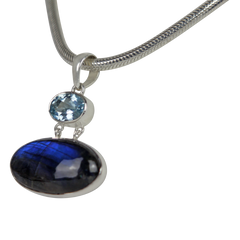 Stunning Labradorite set horizontally and a Beautiful Blue Topaz Statement Sterling silver Pendant