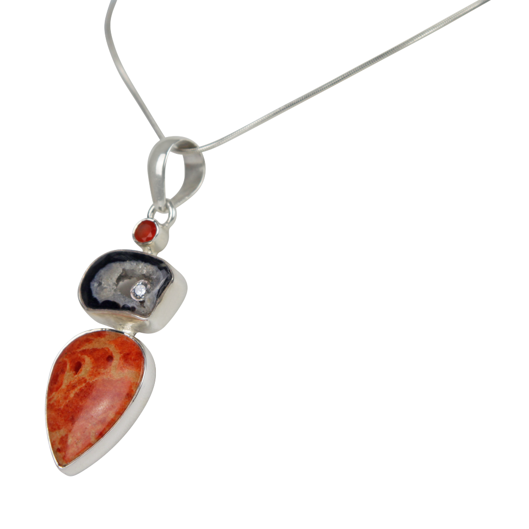 Sponge Coral Statement Pendant Accents with three Complementary Stones