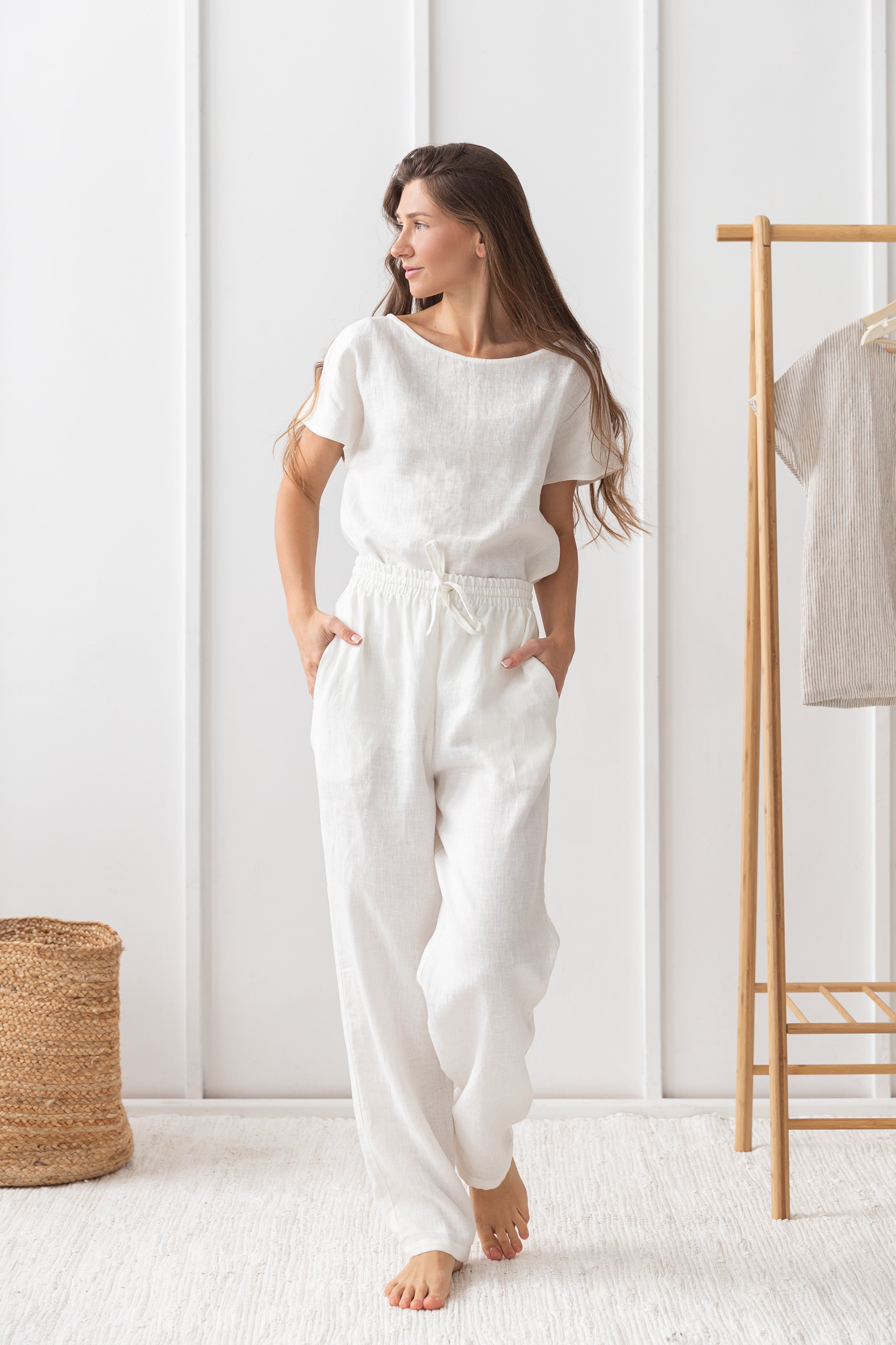 White linen / Natural Linen Pajama set / Linen loungewear / Linen sleepwear