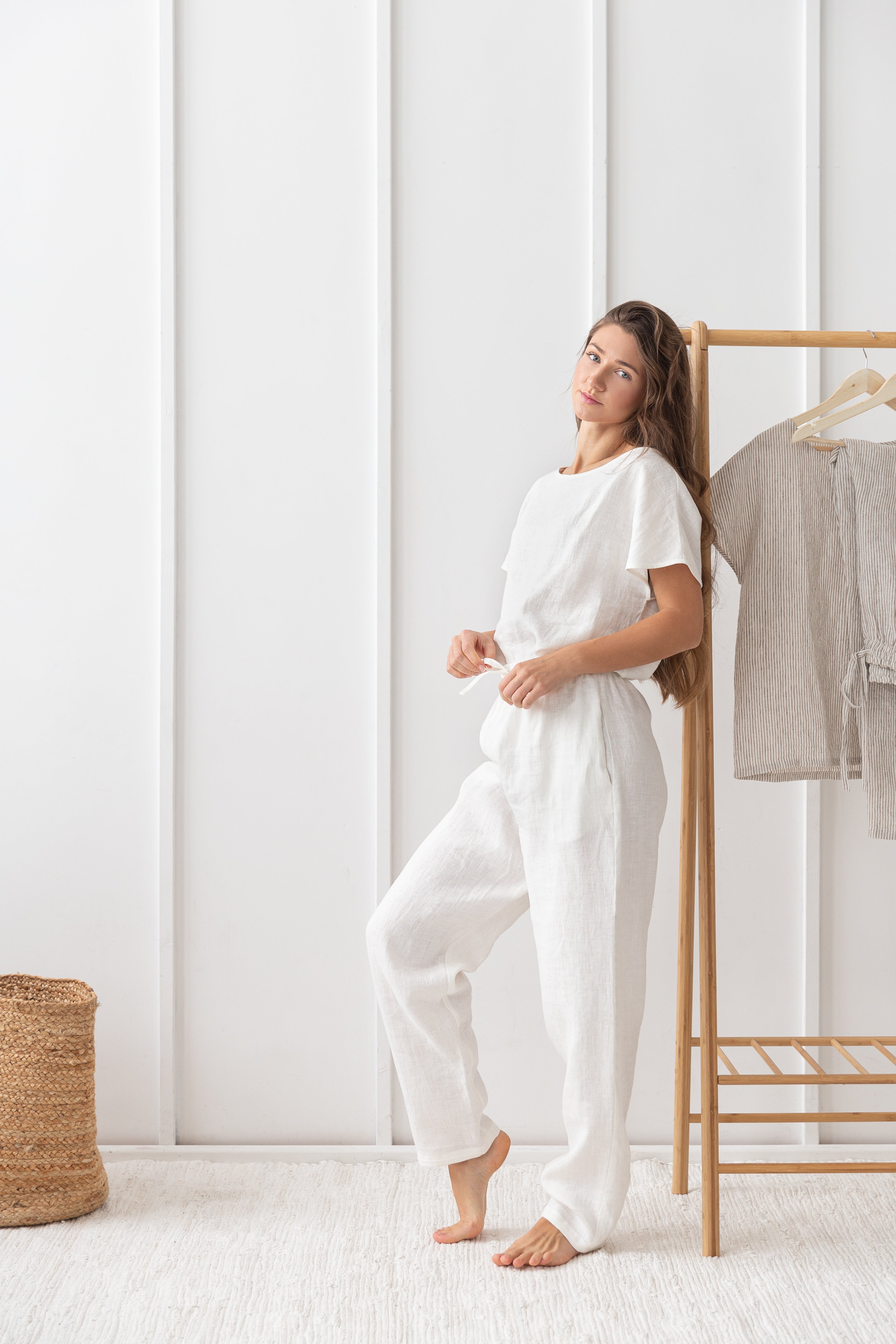 White linen / Natural Linen Pajama set / Linen loungewear / Linen sleepwear