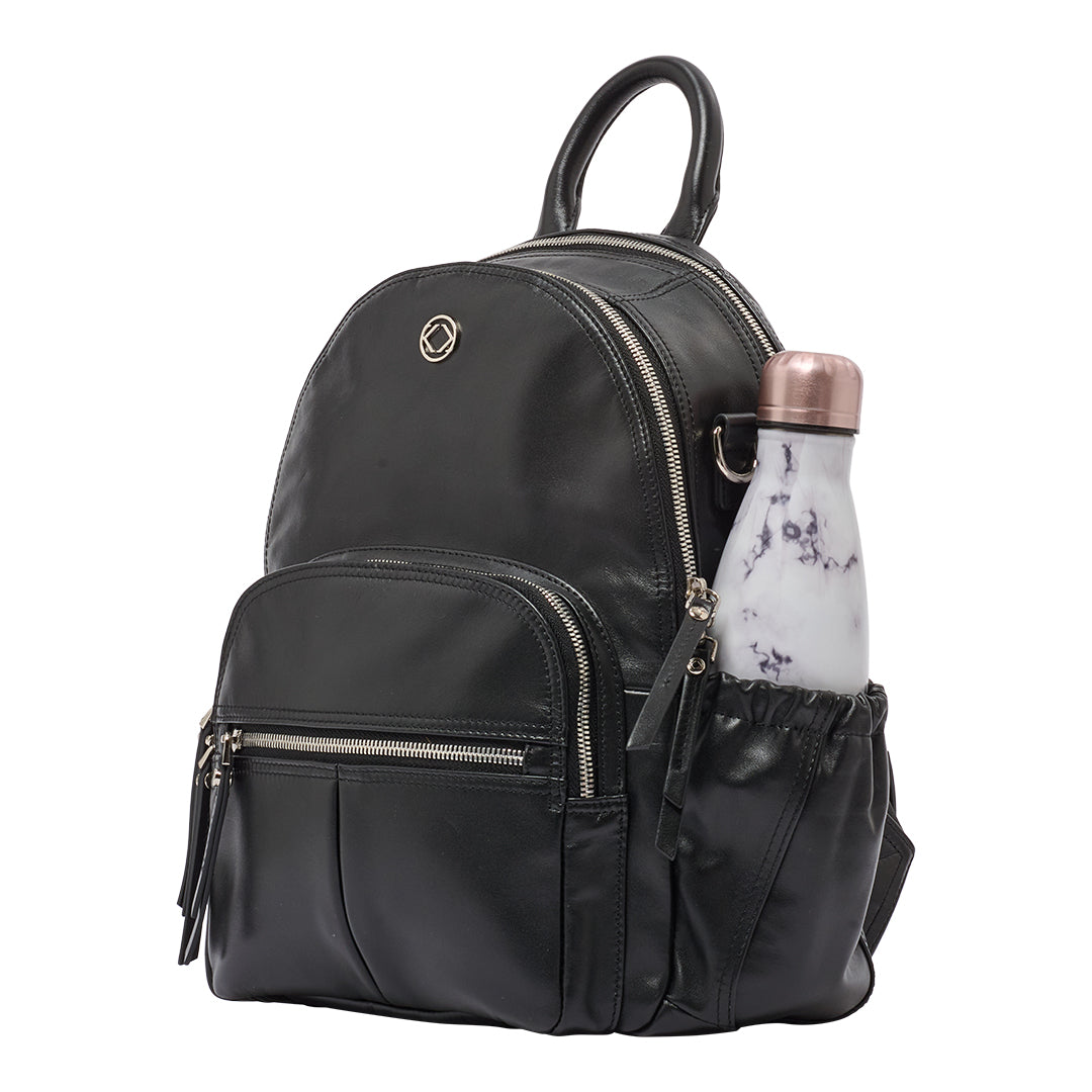 Joy Midi Black Leather Backpack