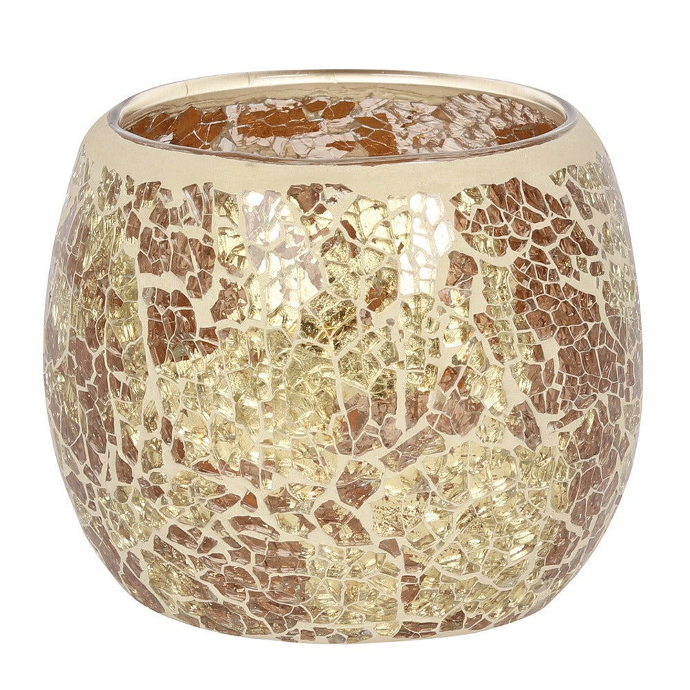 Large Gold Crackle Glass Candle Holder (Online Only)