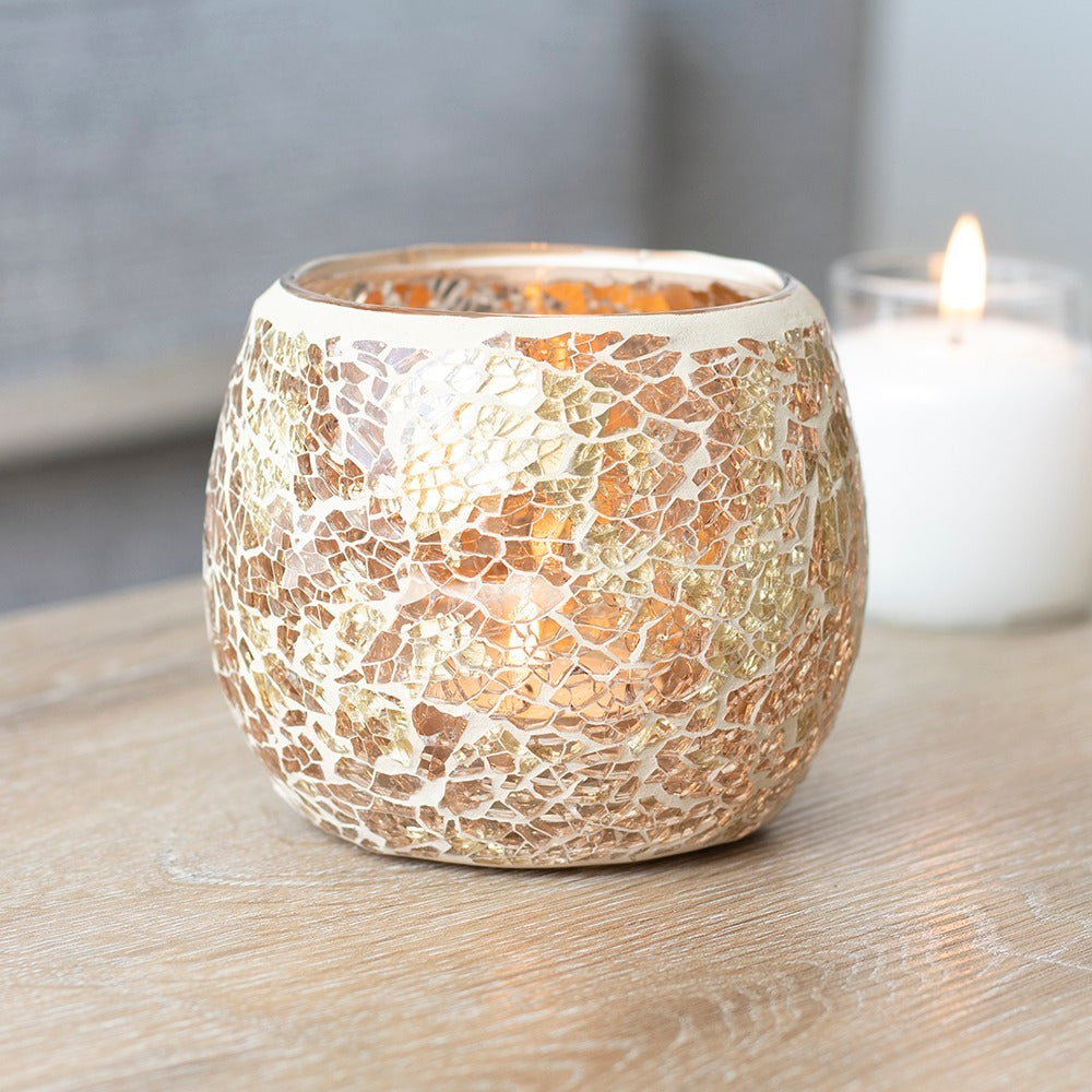 Large Gold Crackle Glass Candle Holder (Online Only)