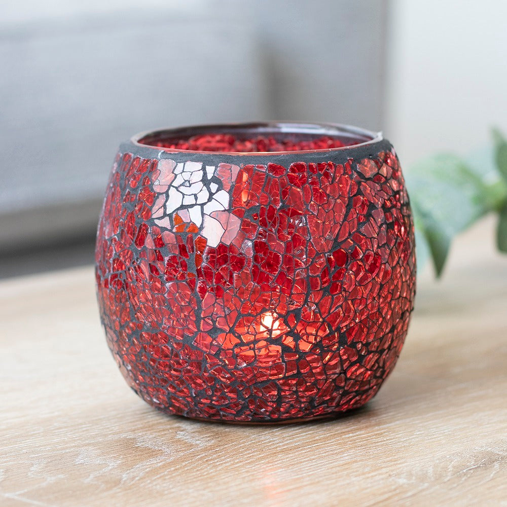 Large Red Crackle Glass Candle Holder (Online Only)