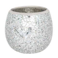 Large Silver Crackle Glass Candle Holder (Online Only)