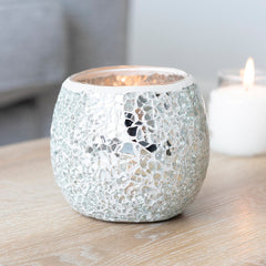 Large Silver Crackle Glass Candle Holder (Online Only)